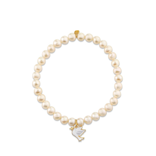 Gold & Enamel Dove on Pearls