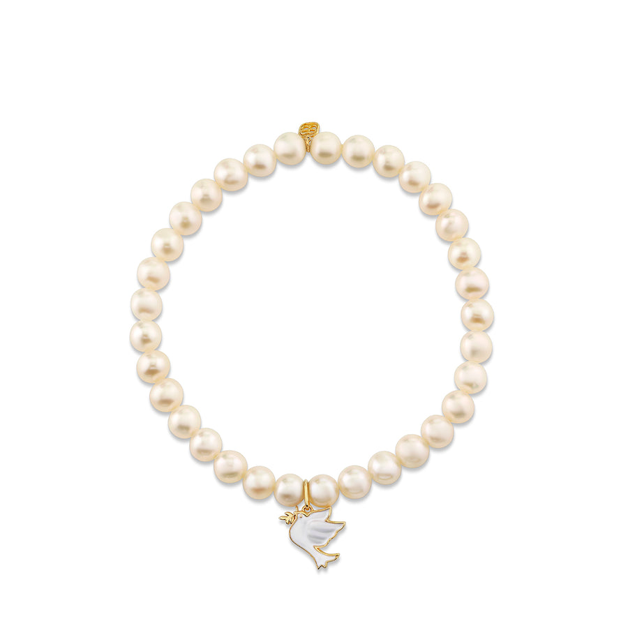 Gold & Enamel Dove on Pearls - Sydney Evan Fine Jewelry