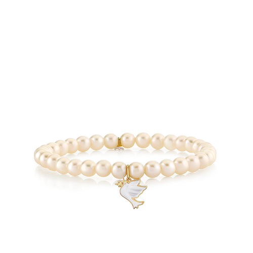 Gold & Enamel Dove on Pearls