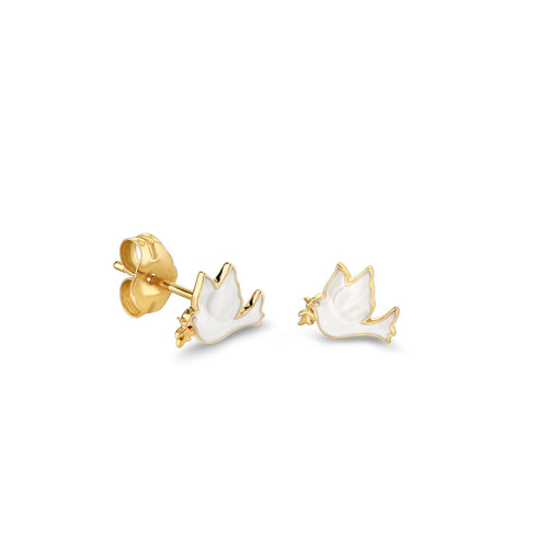 Gold & Enamel Dove Stud