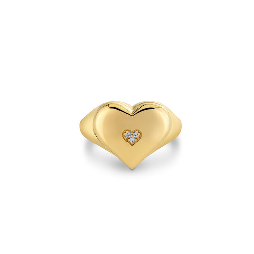 Gold & Diamond Heart Locket Signet Ring