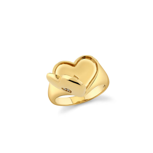 Gold & Diamond Heart Locket Signet Ring