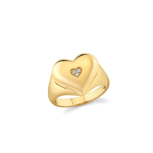 Gold & Diamond Heart Locket Signet Ring