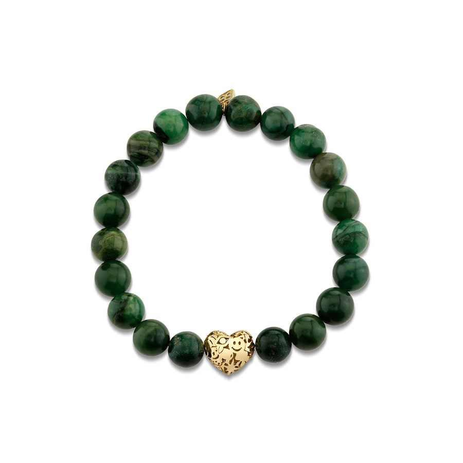 Pure Gold Puffy Icon Wallpaper Heart Bead on Green Verdite - Sydney Evan Fine Jewelry