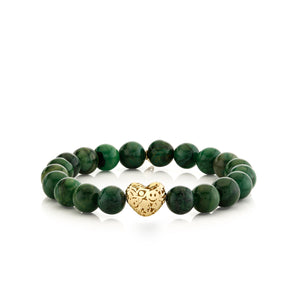Pure Gold Puffy Icon Wallpaper Heart Bead on Green Verdite - Sydney Evan Fine Jewelry