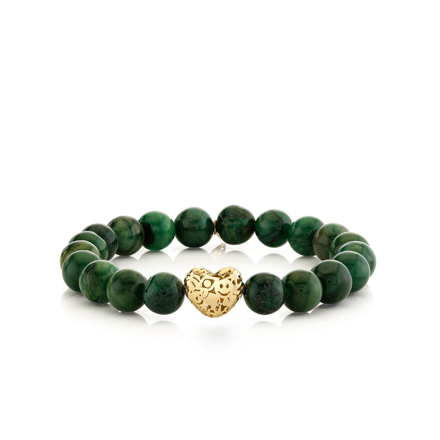 Pure Gold Puffy Icon Wallpaper Heart Bead on Green Verdite - Sydney Evan Fine Jewelry