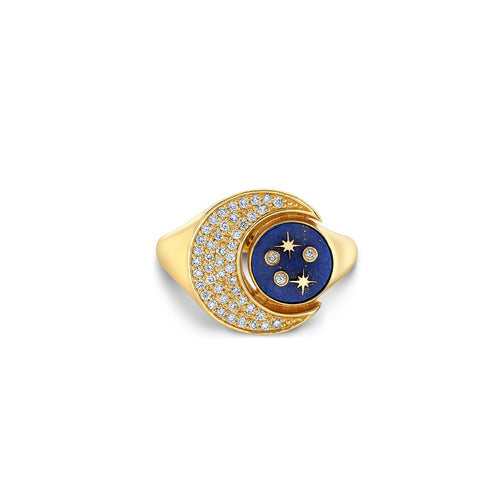 Gold, Lapis & Diamond Celestial Cuff Ring