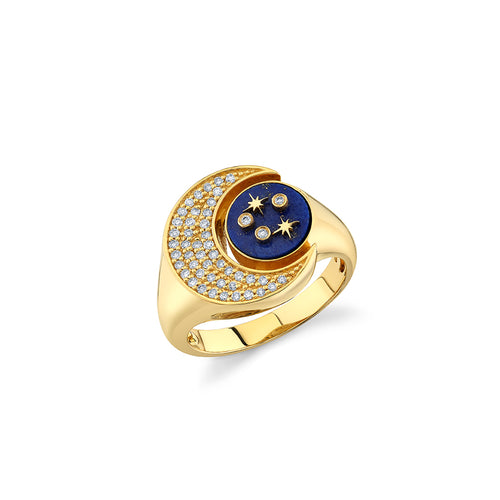 Gold, Lapis & Diamond Celestial Cuff Ring
