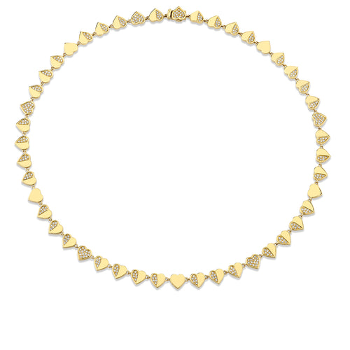 Gold & Diamond Half Pave Heart Eternity Necklace