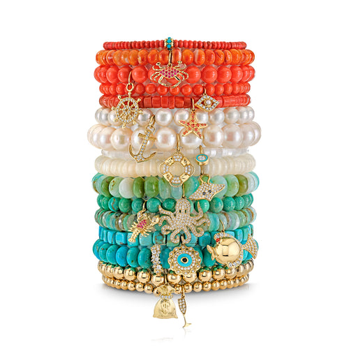 Gold & Turquoise Scallop Rondelle on Red Sea Bamboo