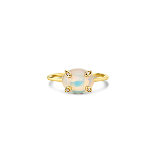 Gold, Diamond & Opal Oval Marquise Eye Prong Ring