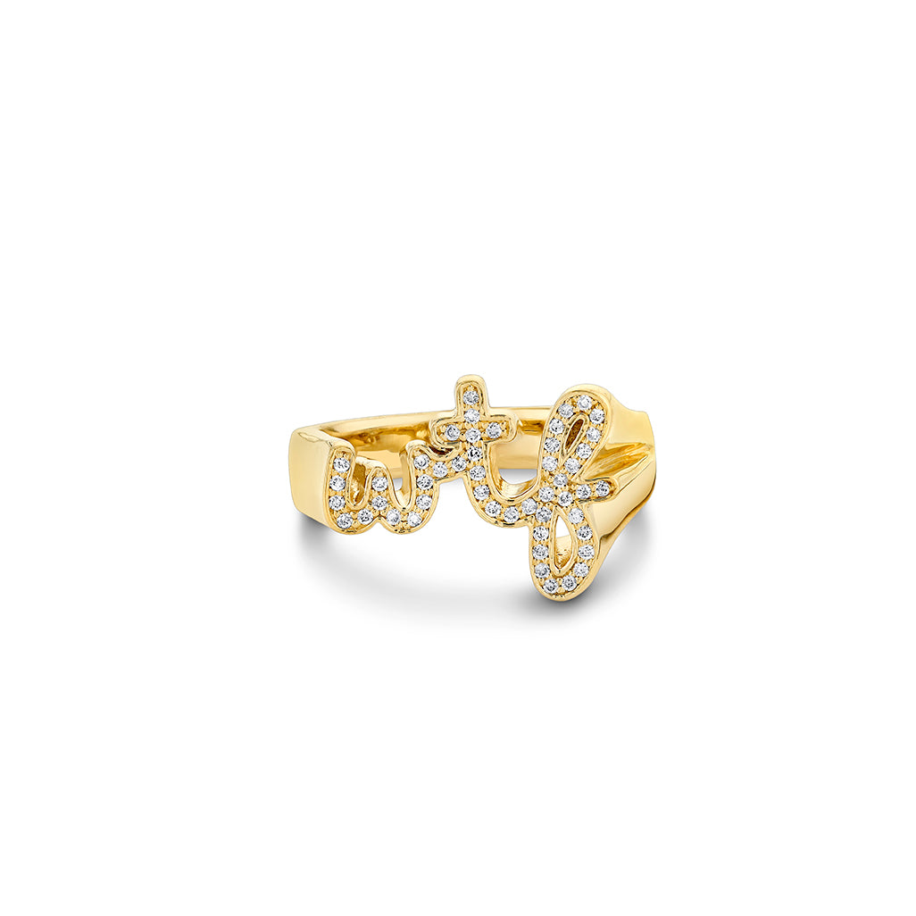 Shop Sydney Evan 14k Gold & Diamond WTF Script Block Signet Ring