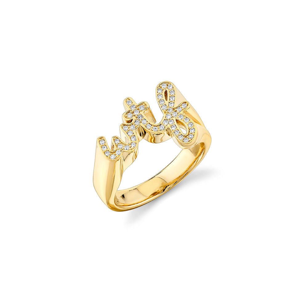Shop Sydney Evan 14k Gold & Diamond WTF Script Block Signet Ring