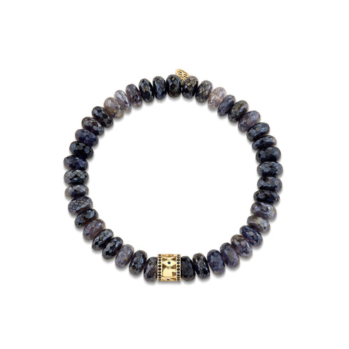 Gold & Sapphire 8mm Lucky Rondelle on Mystic Iolite