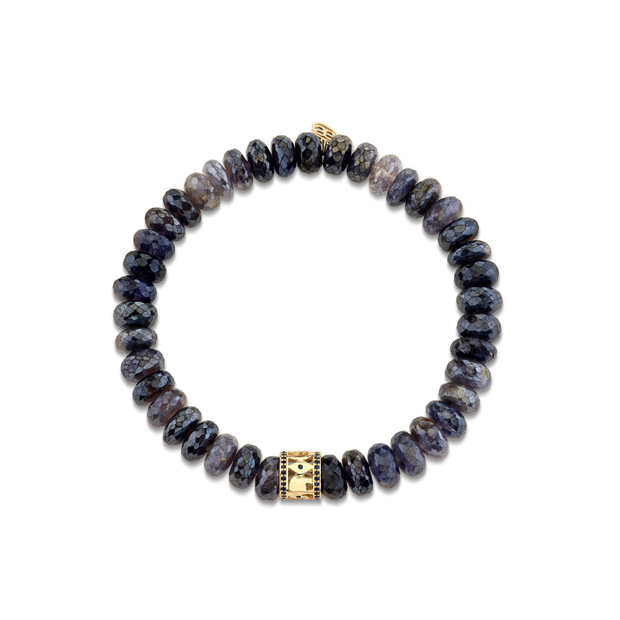 Gold & Sapphire 8mm Lucky Rondelle on Mystic Iolite - Sydney Evan Fine Jewelry