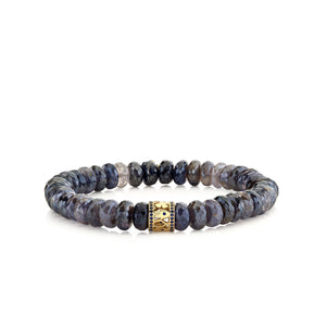 Gold & Sapphire 8mm Lucky Rondelle on Mystic Iolite - Sydney Evan Fine Jewelry