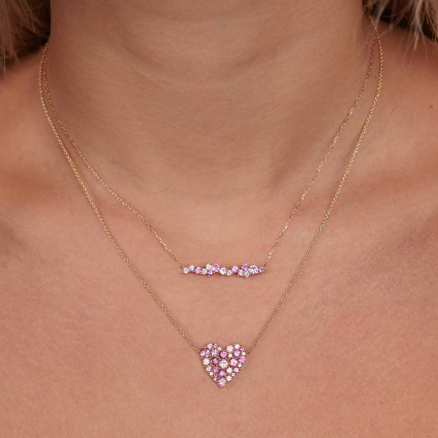 Gold & Diamond Pink Sapphire Small Cocktail Heart Necklace - Sydney Evan Fine Jewelry