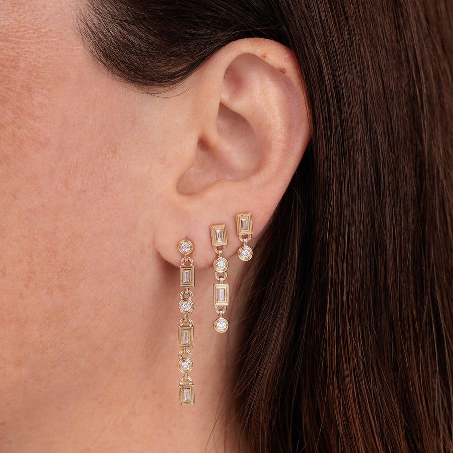 Gold & Diamond Fluted Baguette & Round Long Drop Earring - Sydney Evan Fine Jewelry
