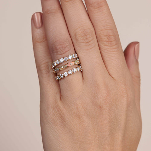 Gold & Diamond Tiny Carved Stone Eternity Ring