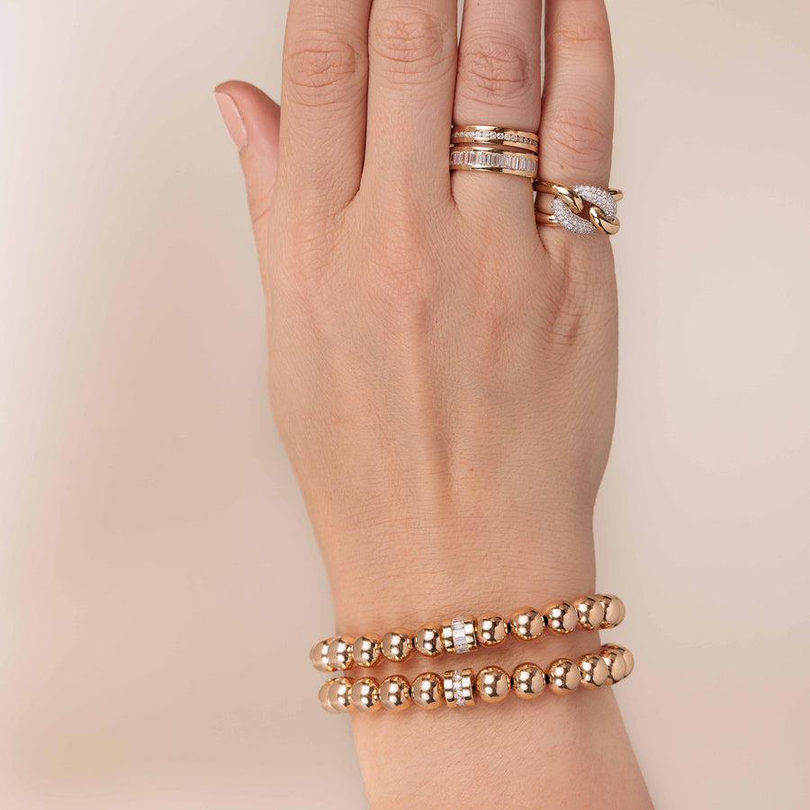 Gold & Diamond Stacked Baguette & Bezel Rondelle on Gold Beads - Sydney Evan Fine Jewelry