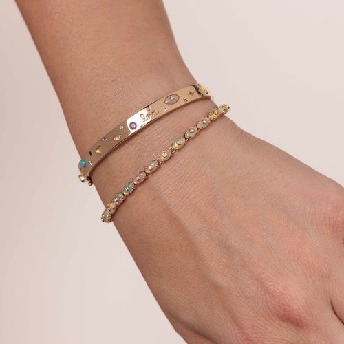 Gold & Diamond Tiny Carved Stone Eternity Bracelet