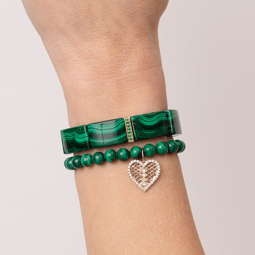 Gold & Emerald Single Row Spacer On Malachite