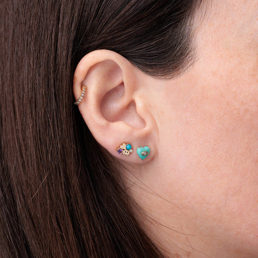Gold & Diamond Small Carved Stone Heart Stud - Sydney Evan Fine Jewelry