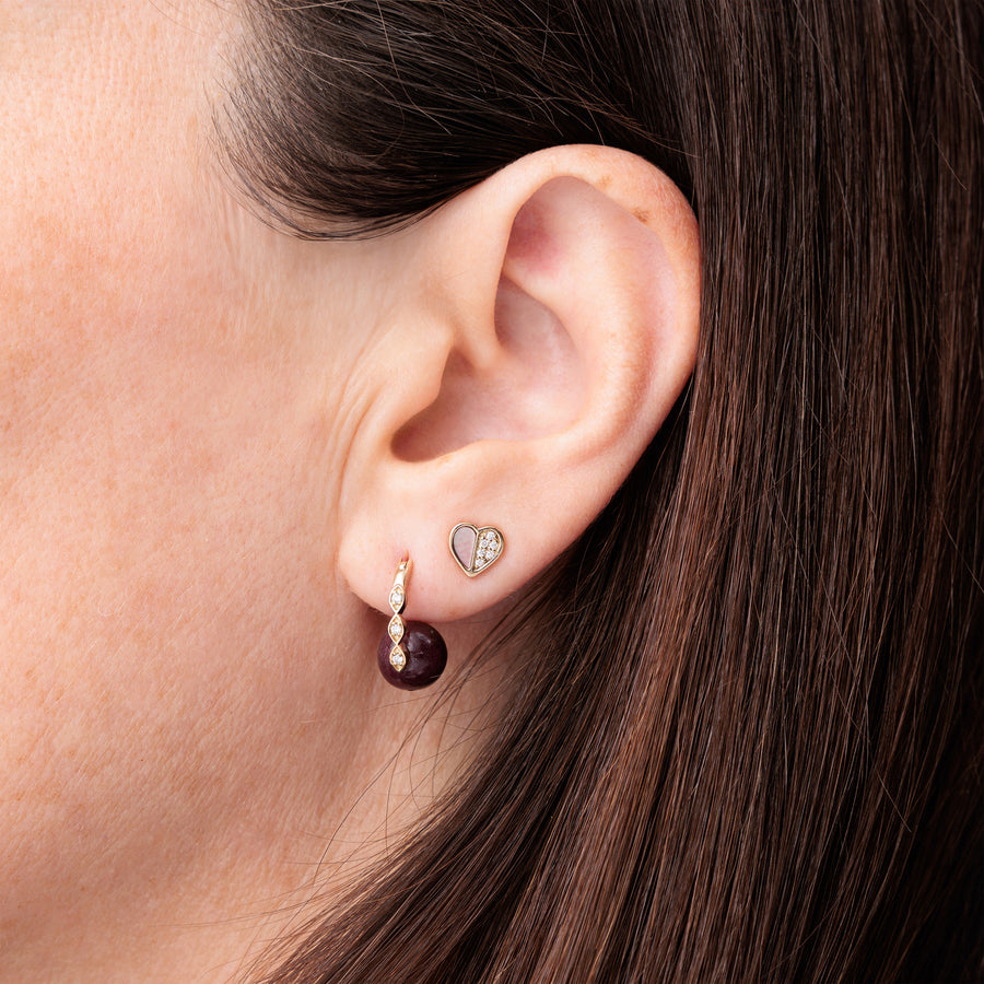 Gold & Diamond Heart With Stone Inlay Stud - Sydney Evan Fine Jewelry