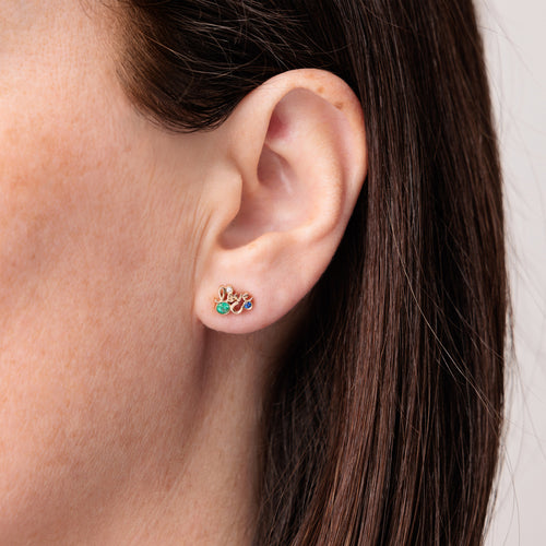 Gold Emerald & Sapphire Iconography Cluster Stud