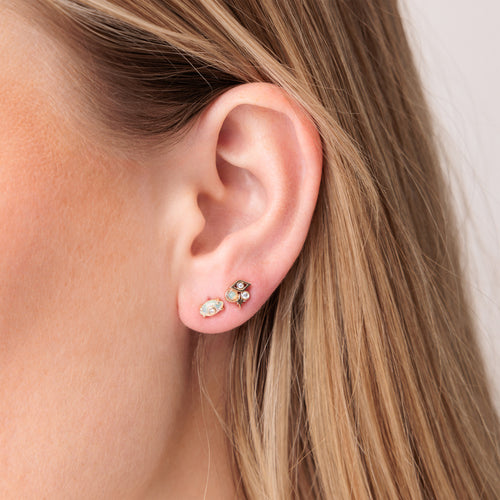 Gold & Diamond Tiny Carved Stone Eye Stud