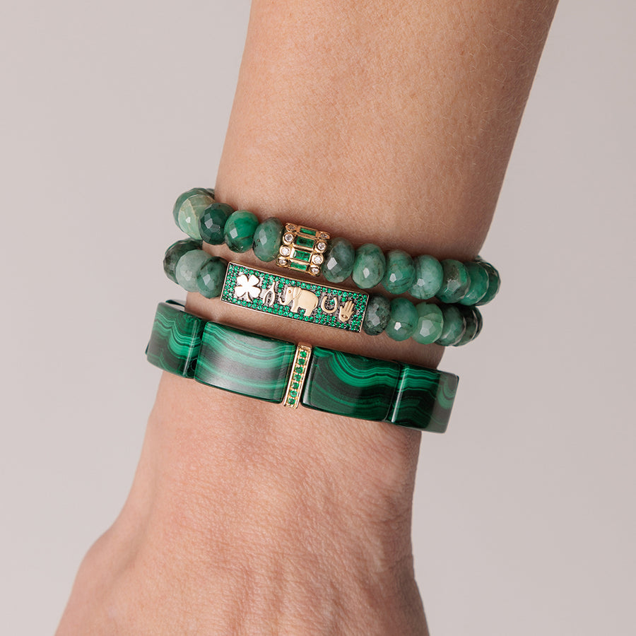Gold & Emerald Stacked Baguette & Bezel Rondelle on Emerald - Sydney Evan Fine Jewelry