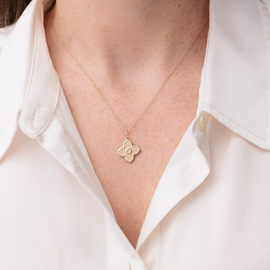 Gold & Opal Satin Moroccan Flower Charm - Sydney Evan Fine Jewelry