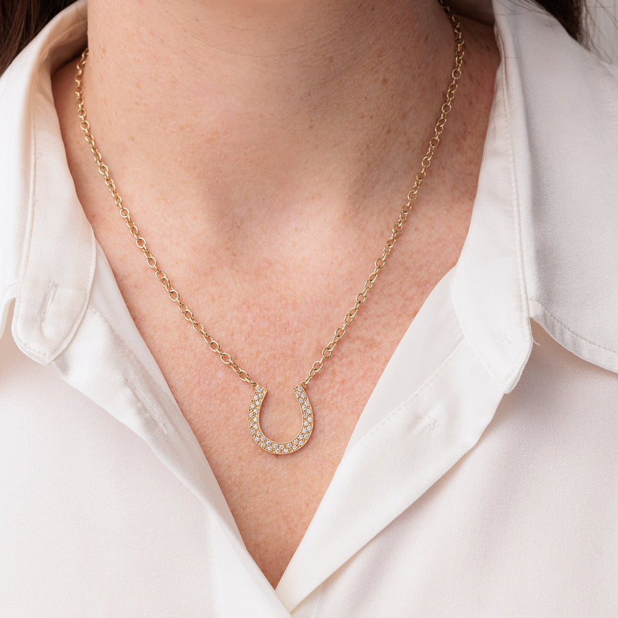 Gold & Diamond Large Horseshoe Necklace - Sydney Evan Fine Jewelry