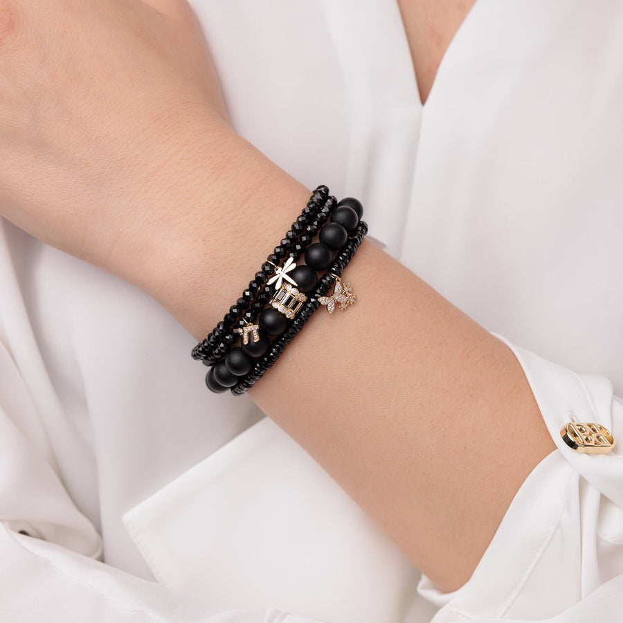 Gold & Black Diamond Stacked Baguette & Bezel Rondelle on Onyx - Sydney Evan Fine Jewelry