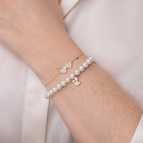 Gold & Diamond Double Heart Bracelet