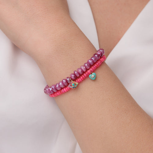 Gold & Diamond Small Carved Stone Heart on Hot Pink Ethiopian Opal