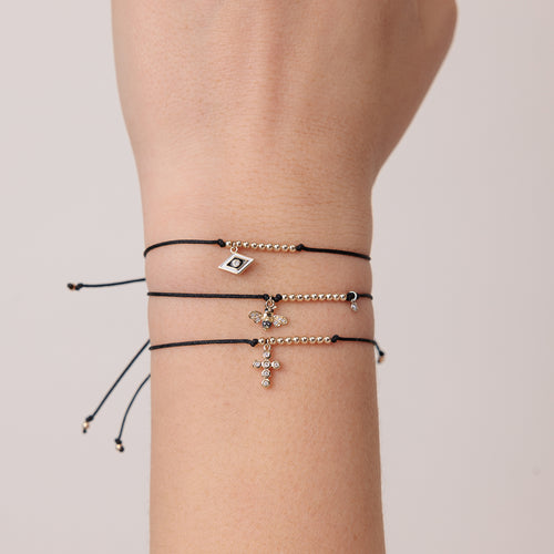 Gold & Diamond Tiny Cross Cord Bracelet