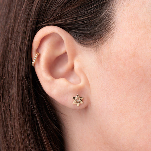 Gold & Diamond Marquise Eye Star Of David Stud
