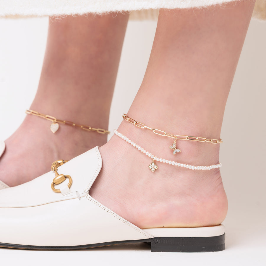 Gold & Diamond Tiny Butterfly Anklet - Sydney Evan Fine Jewelry