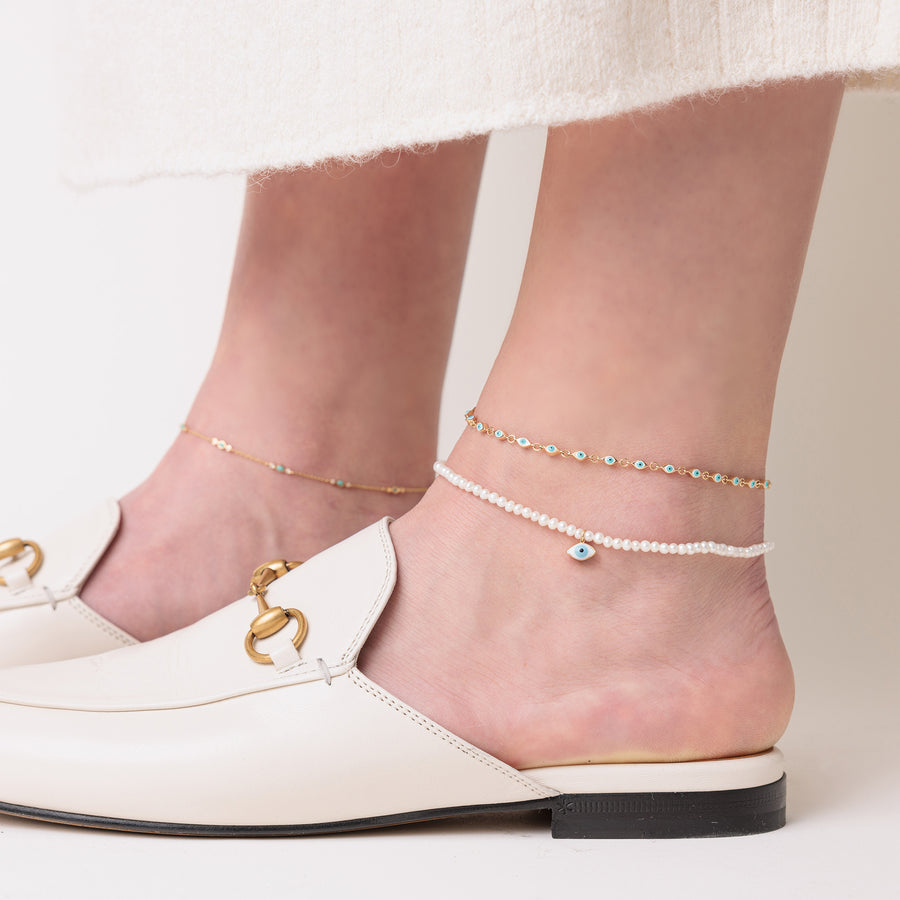 Gold & Enamel Mini Evil Eye Anklet - Sydney Evan Fine Jewelry