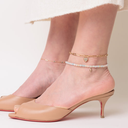Gold & Diamond Enamel Fringe Multi Morganite Anklet