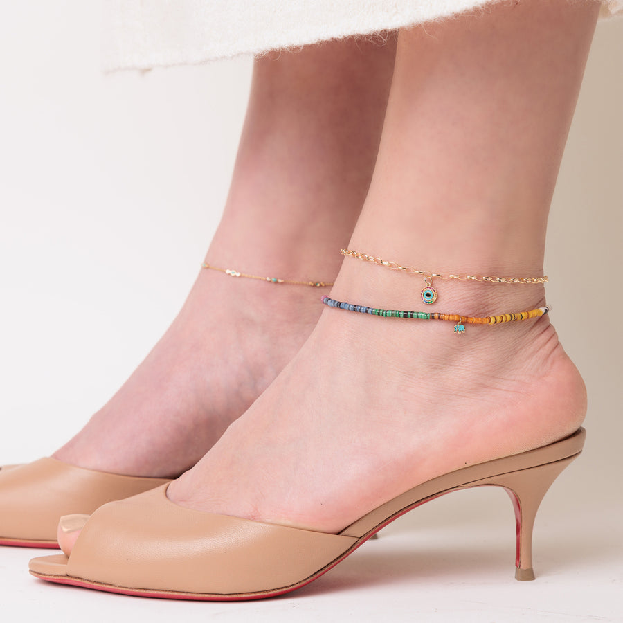 Gold & Rainbow Enamel Evil Eye Anklet - Sydney Evan Fine Jewelry