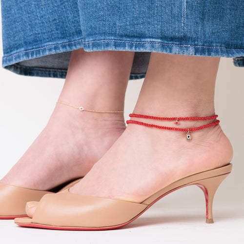 Gold & Rainbow Eye Red Sea Bamboo Anklet