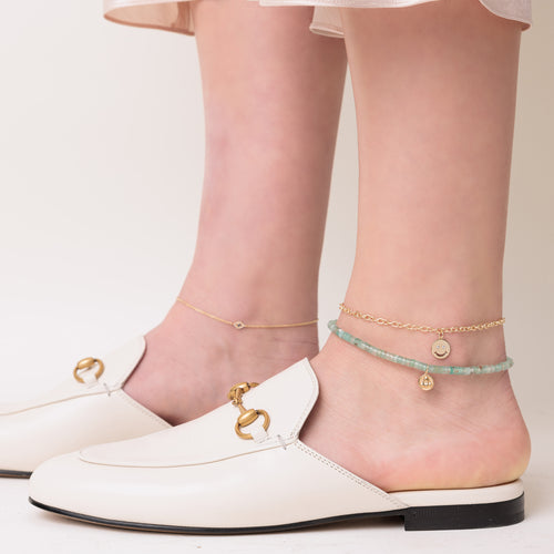 Gold & Diamond Small Happy Face Anklet