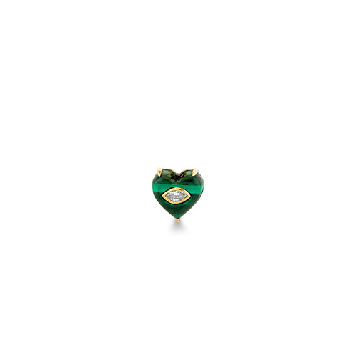 Gold & Diamond Small Carved Stone Heart Stud