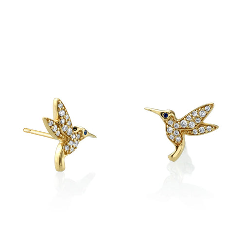 Gold & Diamond Small Hummingbird Stud