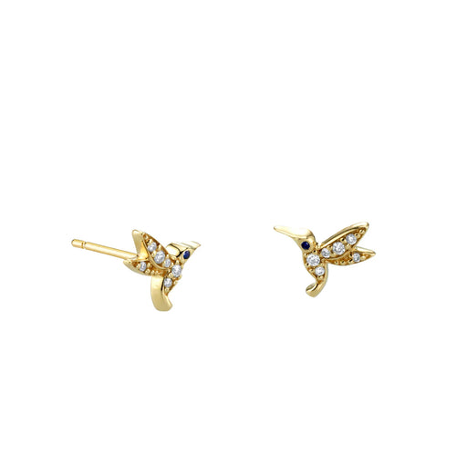 Gold & Diamond Tiny Hummingbird Stud