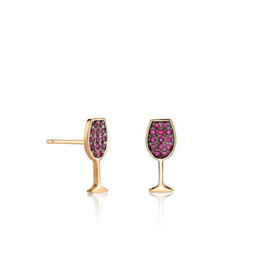 Rose Gold & Ruby Wine Glass Stud