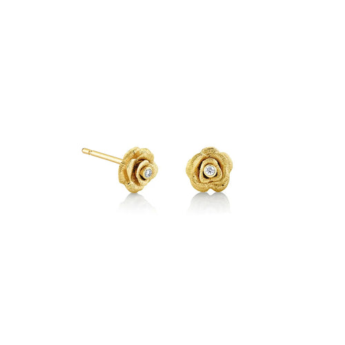 Gold & Bezel Diamond Small Rose Stud