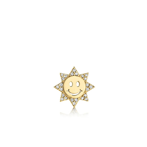 Gold & Diamond Happy Face Sun Stud